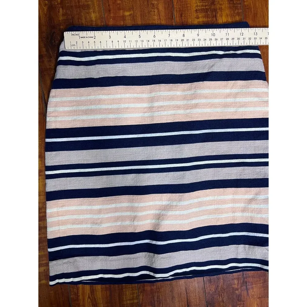 Ann Taylor Petite Striped Stretch Pencil Skirt Women 00P Navy Blush Lined OFFICE